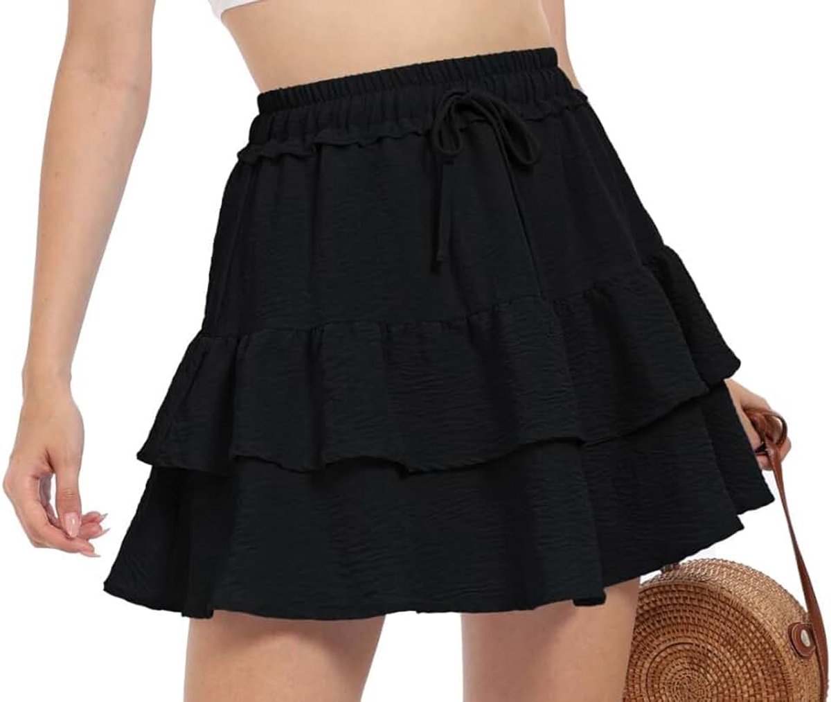 Mini-rok voor dames, hoge taille, ruches, korte rok met trekkoord