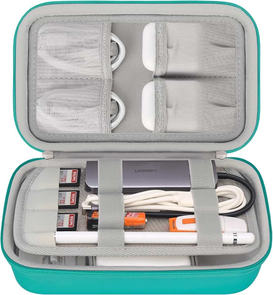 Hard Travel Cords Organizer Universele Kleine Elektronische Accessoires Draagtas voor Laders Kabels MacBook Adapter Magic Mouse Apple Potlood USB Flash Disk Tech Draagbare Opslagtas, Turkoois