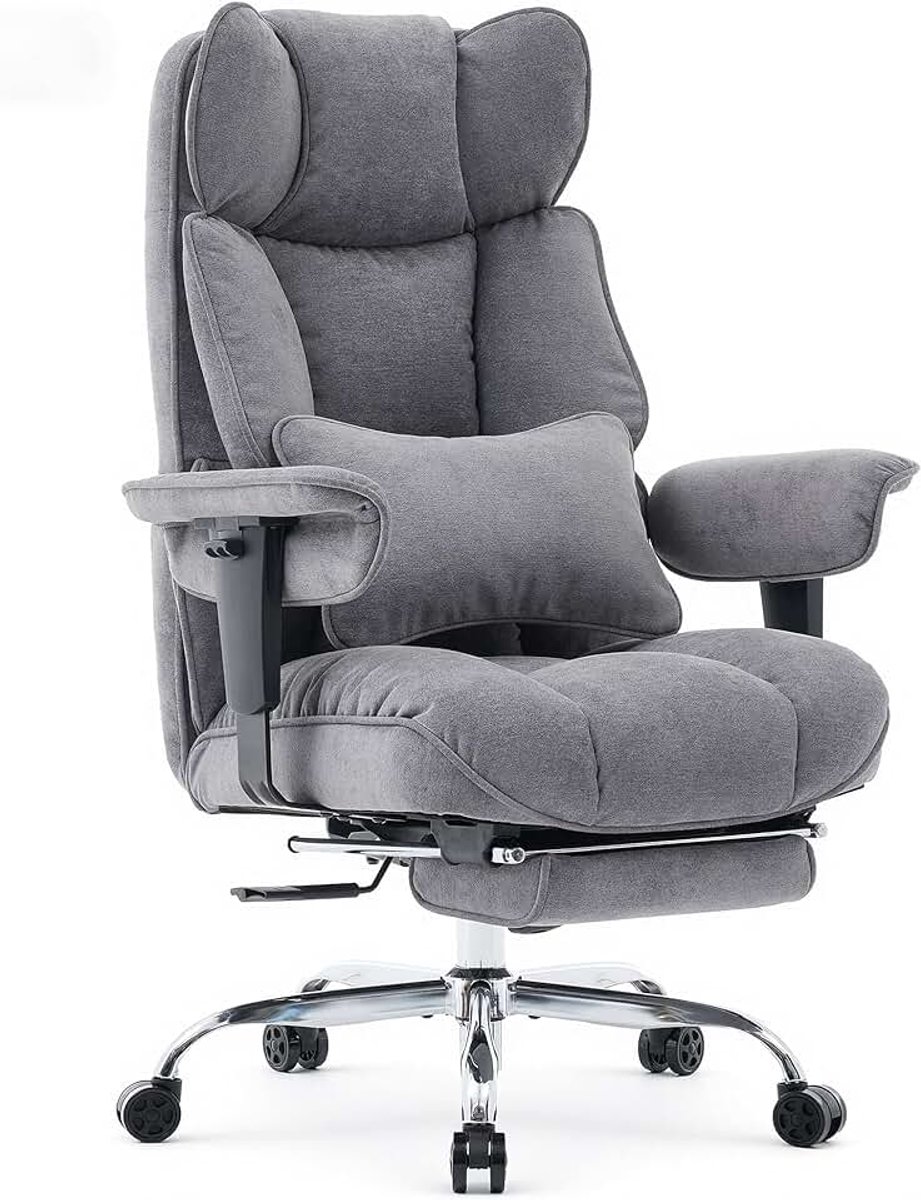 Ergonomische Bureaustoel met Voetensteun, Luxe Directiestoel van PU-Leer, Verstelbare Hoogte, Kantelbare Hoge Rugleuning, 360° Draaibare Kantoorstoel voor Thuis en Kantoor
