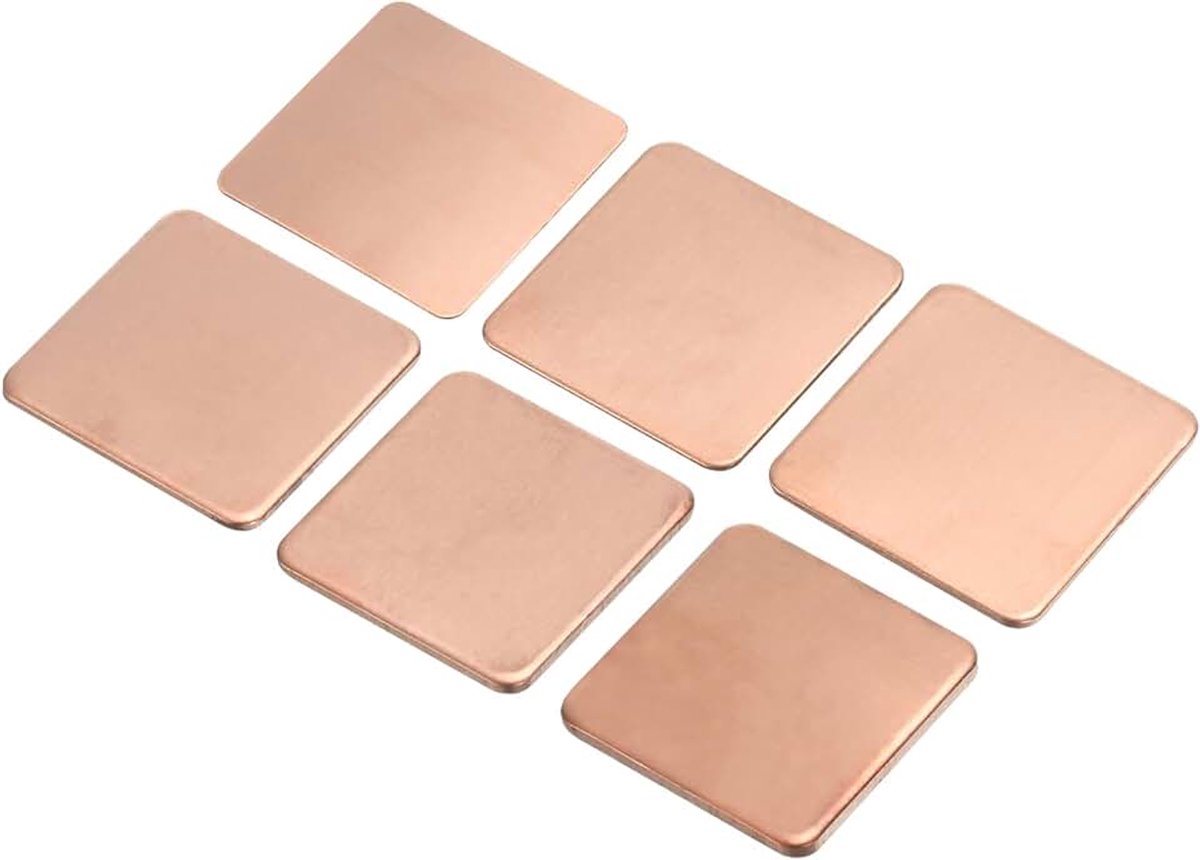 Koellichaam koperen pad schijf 20 mm x 20 mm 0,3 mm/0,5 mm/0,8 mm/1 mm/1,2 mm/1,5 mm thermisch geleidend koellichaam voor elektronica chip koeling set van 2