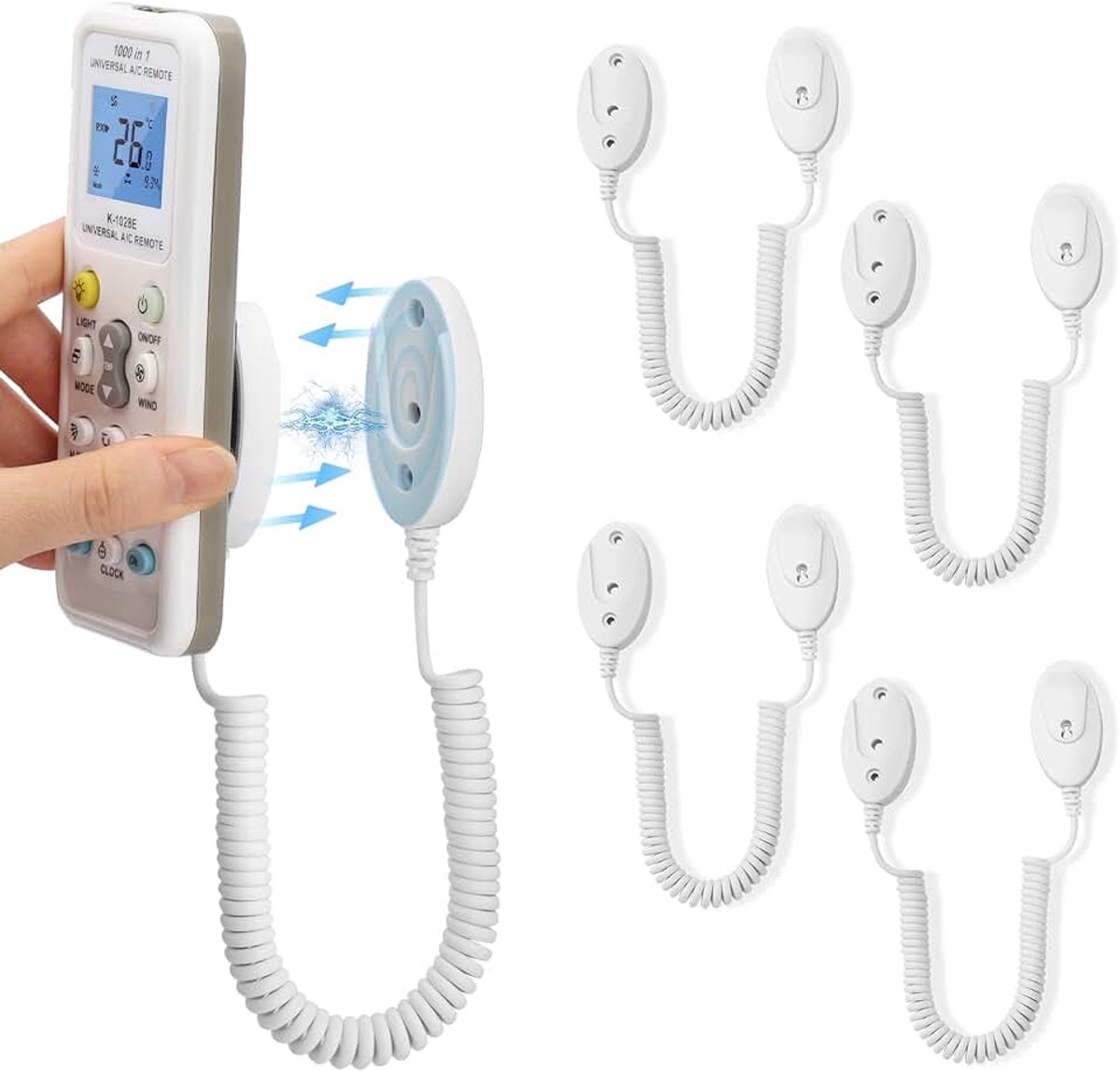 Magnetische afstandsbedieninghouders met veertouwen, veilige grip voor afstandsbedieningen en kleine voorwerpen, wandmontage met lijm, anti-verlies (wit 178 cm, verpakking van 4 stuks)