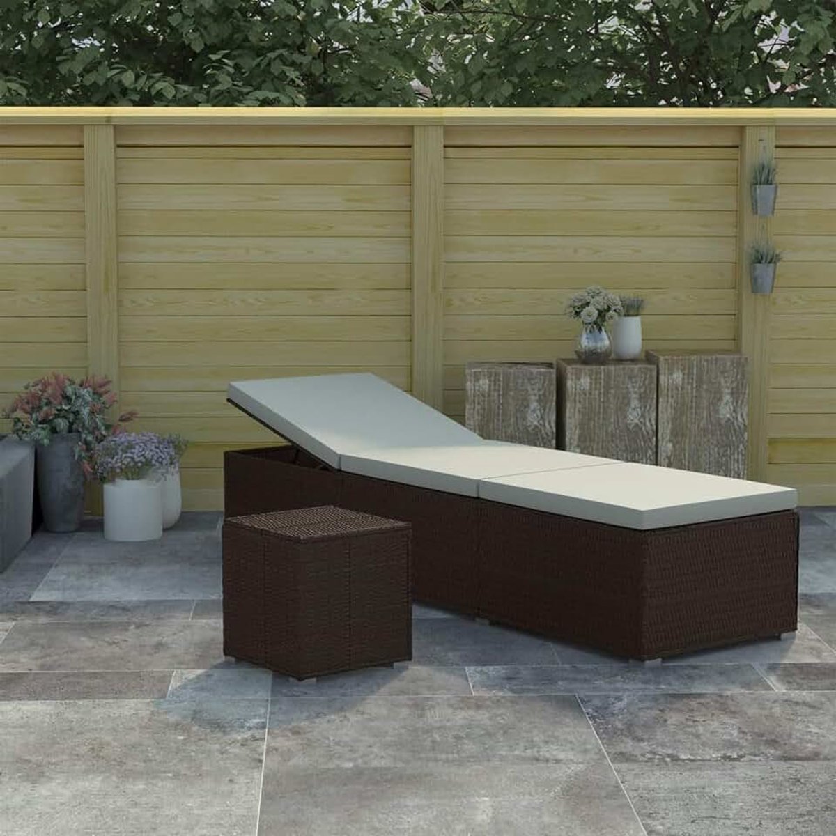 Zonneligstoel met kussen en theetafel ligstoel relaxstoel rotan ligstoel strandstoel vrijetijdsligstoel ligstoel ligstoel weerbestendig polyrotan bruin