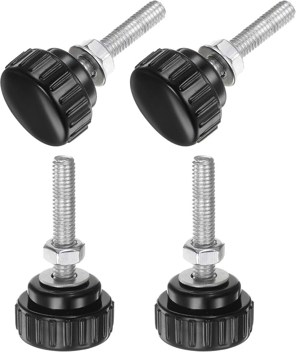 Sets M6 x 30 mm geribbelde handgrepen buitendraad schroeven gekartelde kop moeren sluitringen, handgreepknop vergrendeling 25 mm kunststof knoppen gekartelde kop, zwart