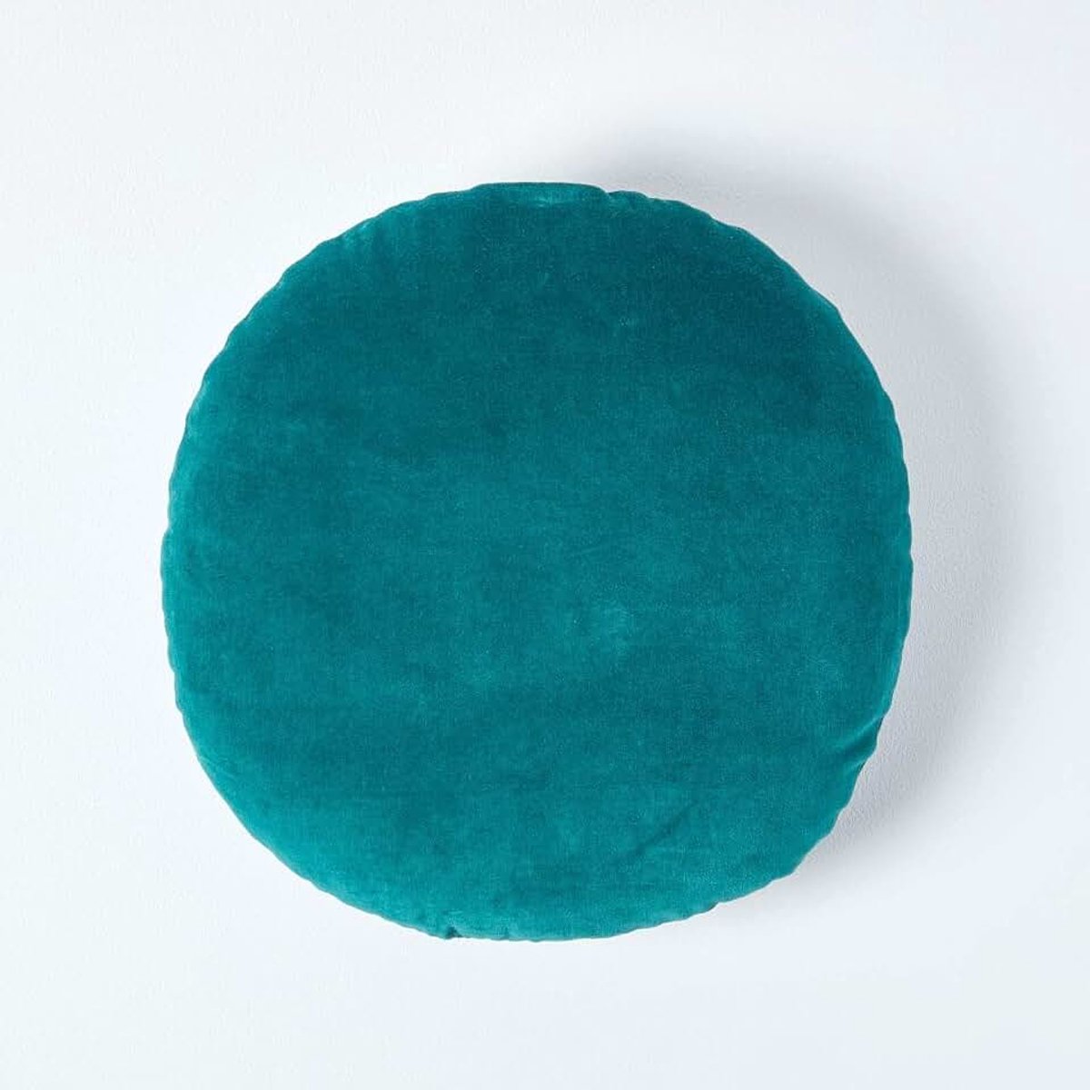 Rond kussen, 40 cm, van puur katoen, zacht, effen, smaragdgroen, decoratie voor bank of fauteuil