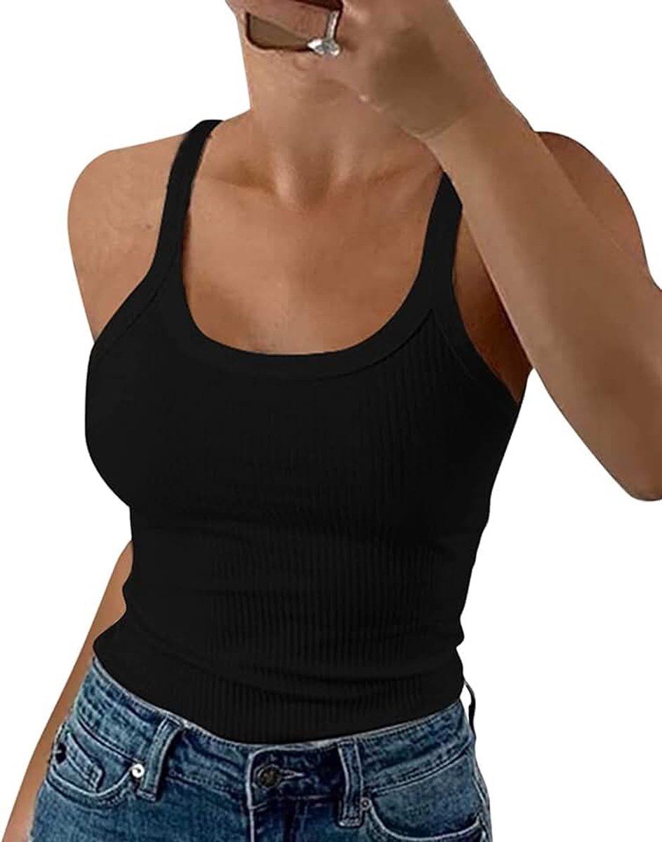 Dames Tops Zomer Sexy U-hals Geribbeld Spaghetti Top Slim Fit Cami Effen