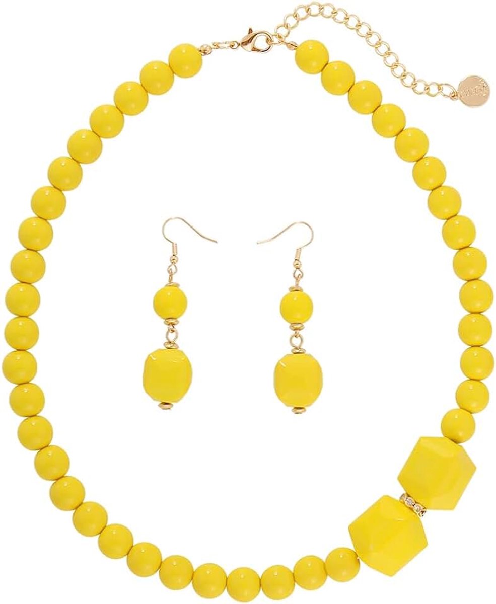 Chunky Acryl Kralen Strand Kettingen Set, Statement Geometrische Kralen Ketting Oorbellen, Acryl Afrikaanse Kralen Ketting voor Accessoire Sieraden