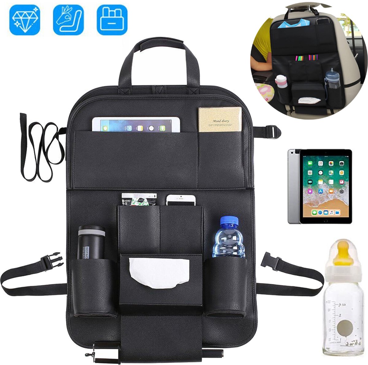 Autostoelorganizer - Trapmatten - Achterbankbeschermer met inklapbaar tafeltje - Auto-Achterbank Organizer