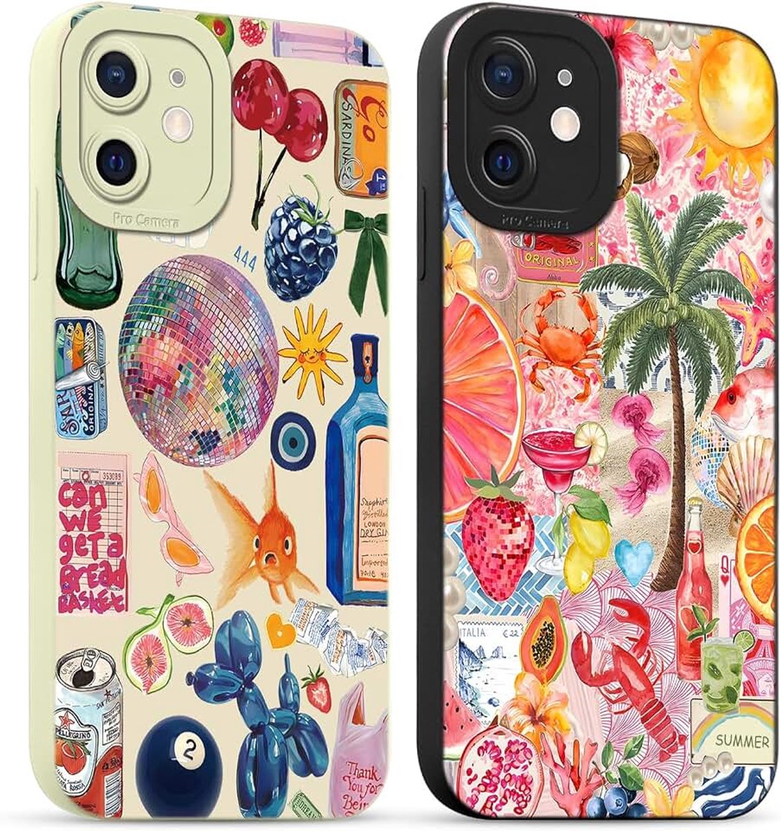 Beschermhoesjes voor iPhone 11, 6,1 inch, tekeningen, collage, esthetisch design, zachte siliconen laag, schokbestendig, dun, camerabescherming, voor dames, 2 stuks