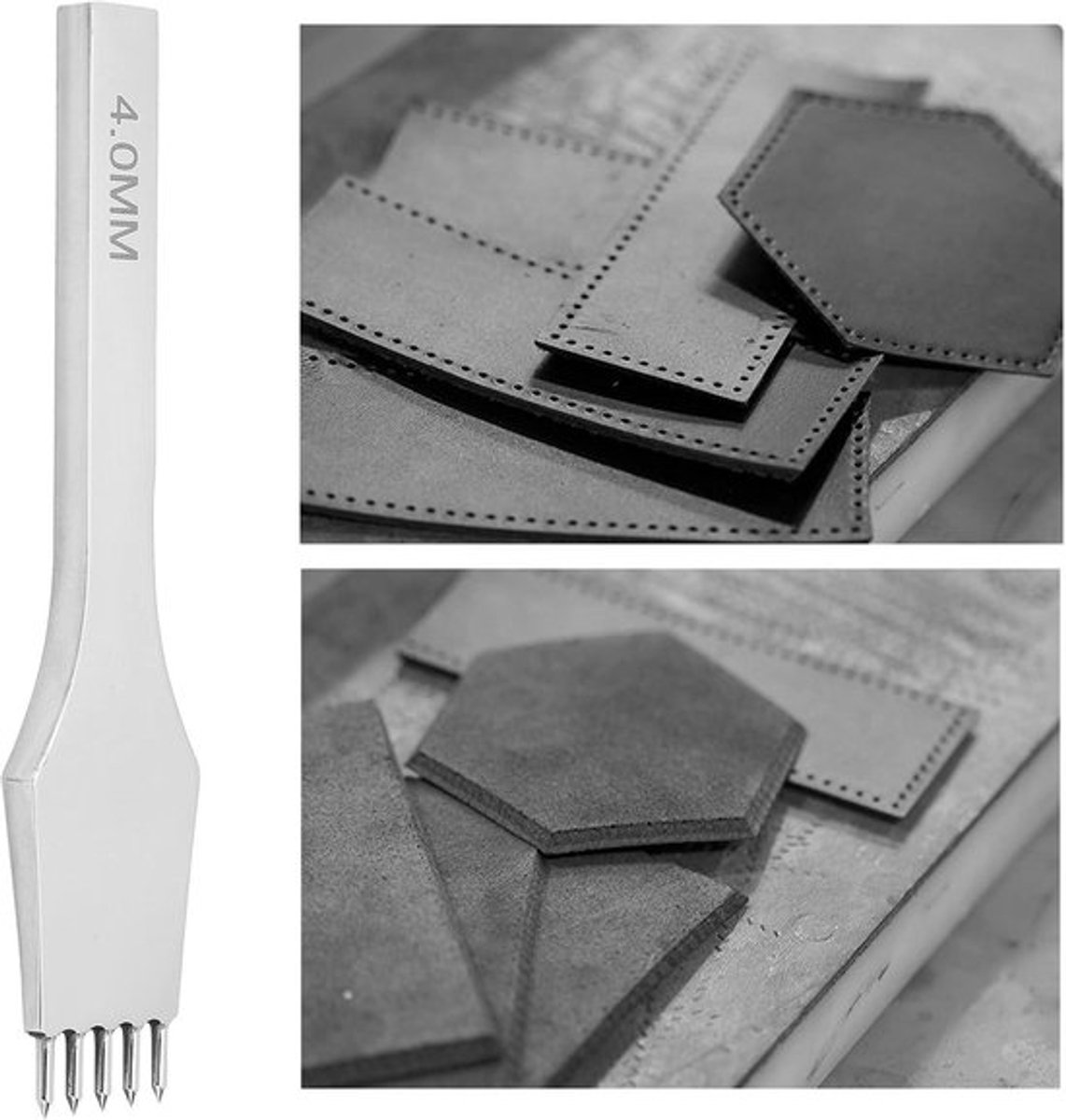 Tandperforator van leer met stalen puntige rijbeitel voor DIY-ambacht - 4 mm (5 tanden)