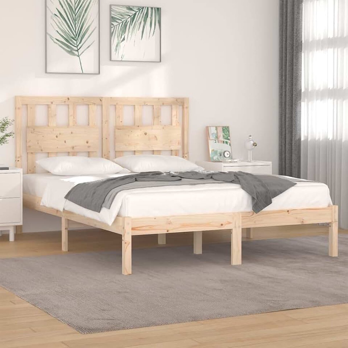 Grenenhout Klassiek houten frame 180x200 cm naturel | Bedframe massief grenenhout 180x200 cm stevig houten bed frame met hoofdbord voor slaapkamer