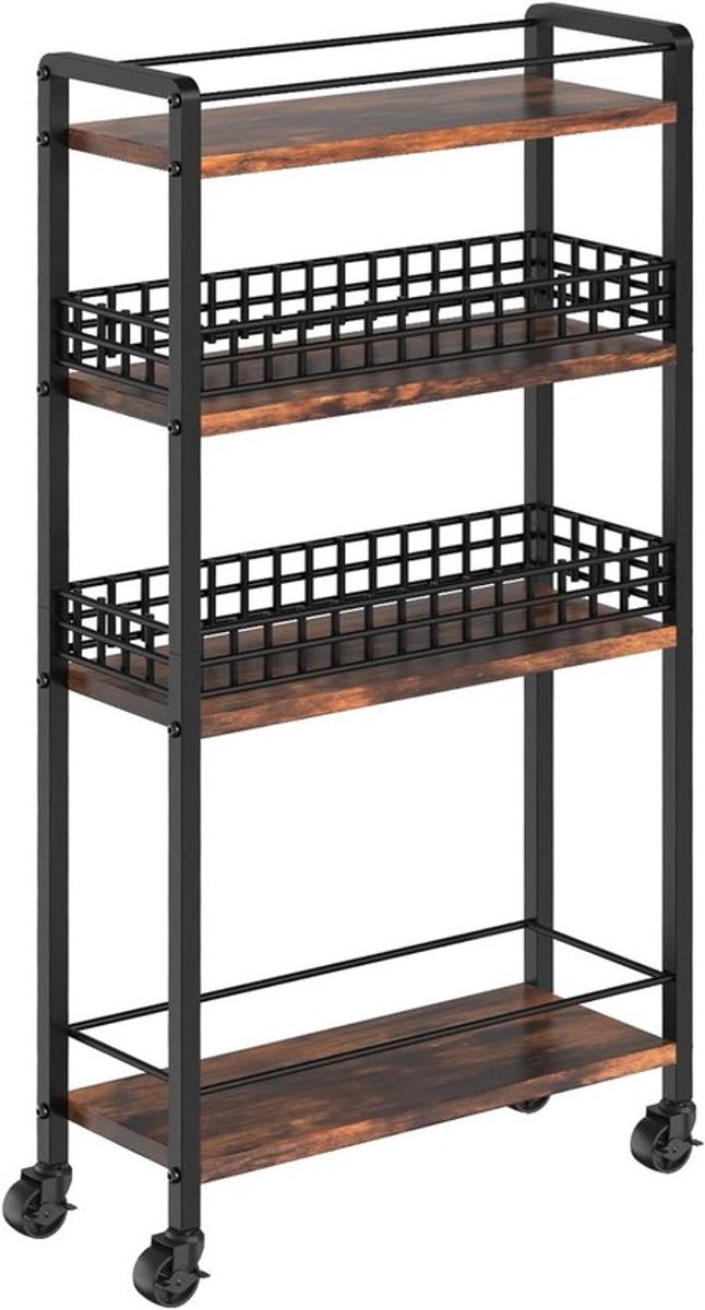 Slanke Opbergkar met 4 Niveaus voor Keuken & Wasruimte
