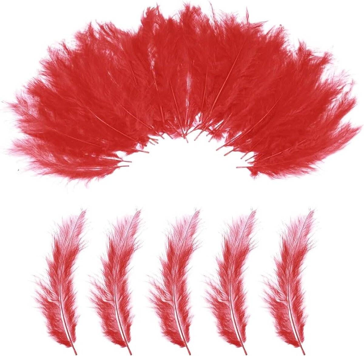 Set van 100 pluizige kalkoenmaraboe-veren, 10-15 cm rode natuurlijke kalkoenveren voor het maken van dromenvanger, franje, sierversiering, vliegbinden, feestdecoraties