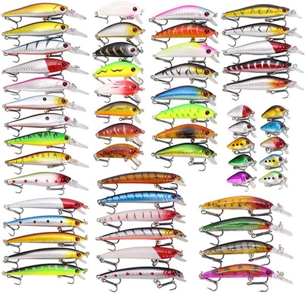 Vissen Lokken Set - Duiken - Multi-Color - Kunstmatig Aas - Zoetwater - Zoutwater - Bass Forel Snoek 56 Stuks Duiken Vissen Lokken Set Multi-Color Kunstmatig Aas voor Zoetwater en Zoutwater Bass Forel Snoek.