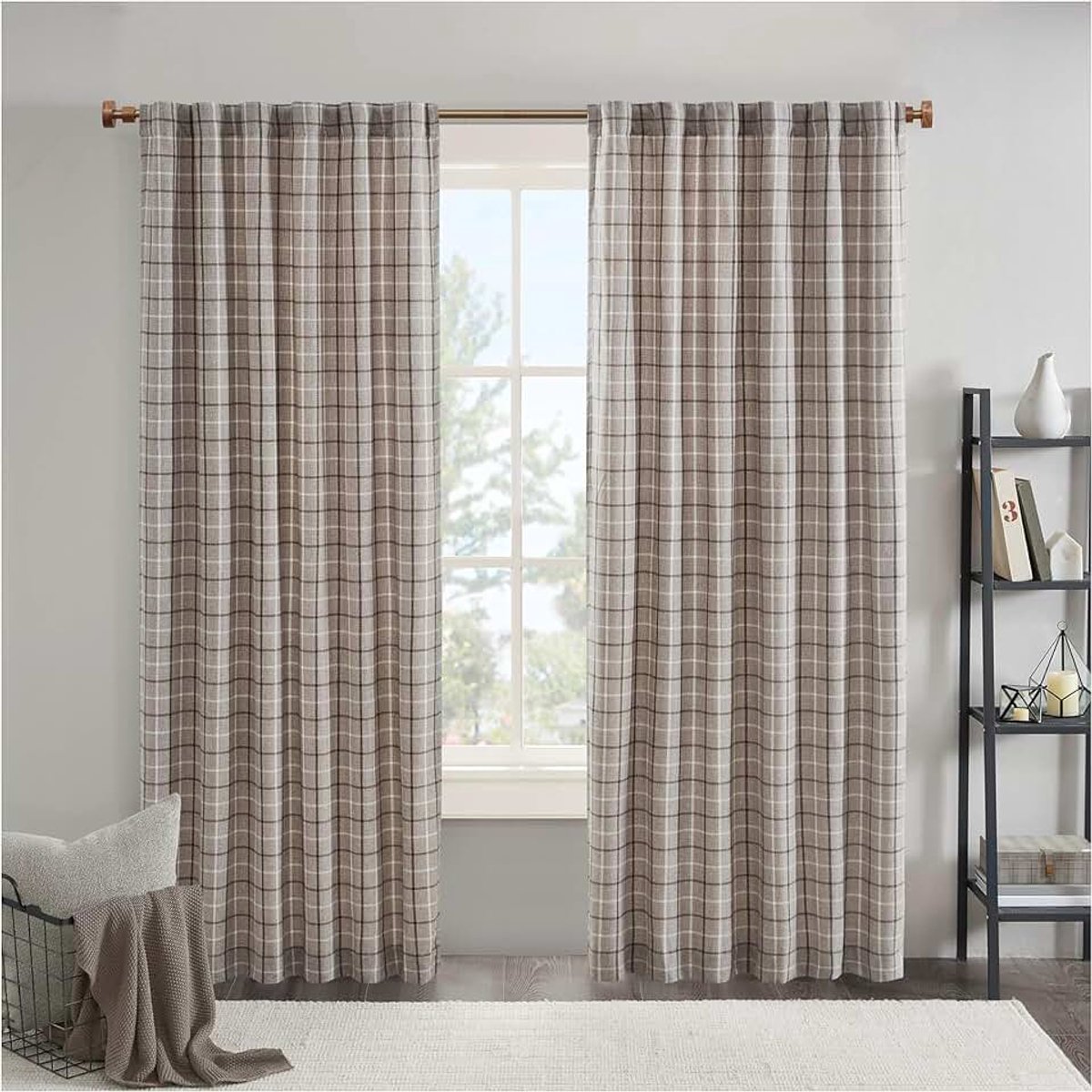 Park Anaheim Cabin geruite gordijnvenster, thermisch geïsoleerde fleece voering, woonkamer decor lichtblokkerende gordijnen voor slaapkamer, 1-enkel paneel pakket, 127 x 213 cm, roedezak,