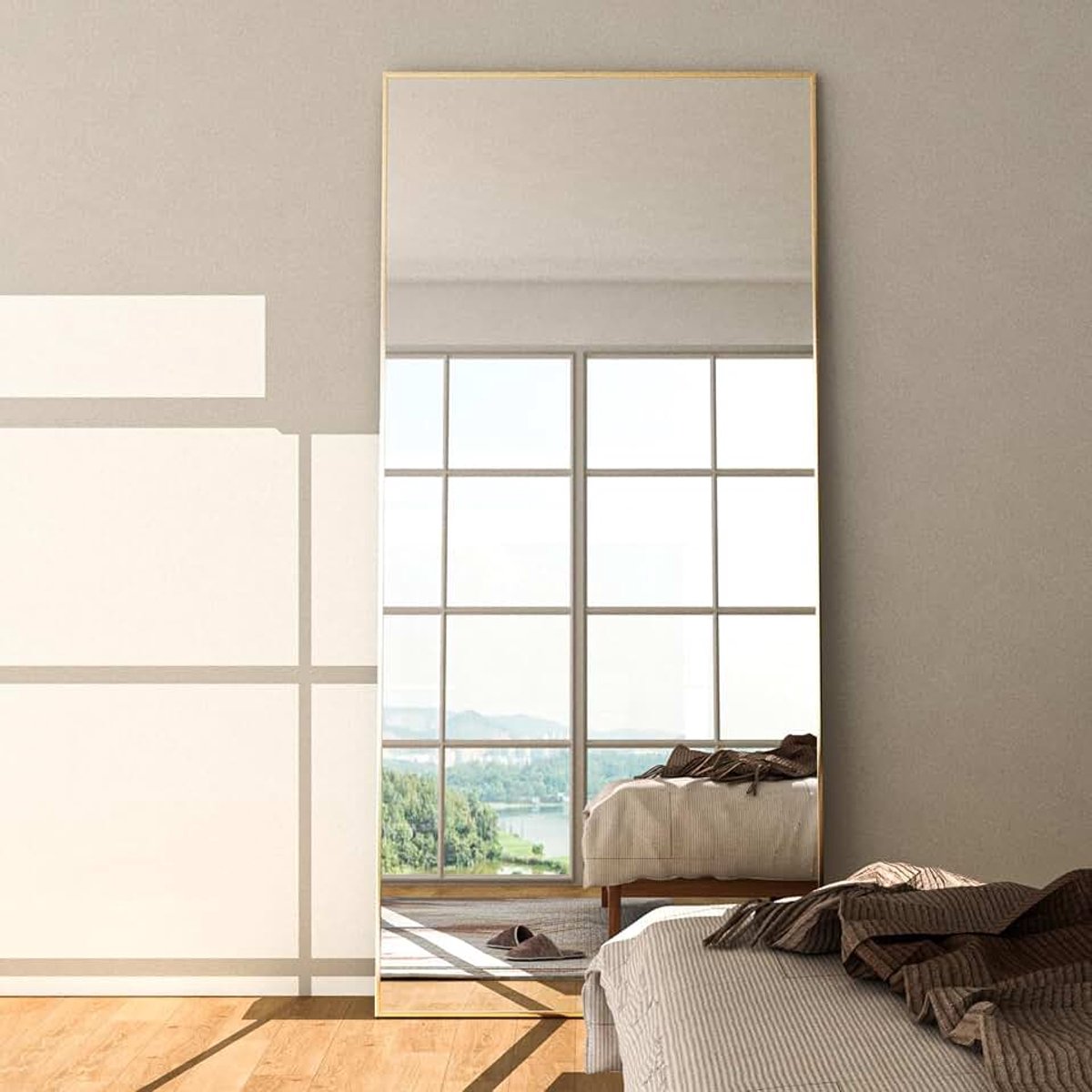 Lengte Spiegel 165x60cm Gouden Aluminiumlegering Frame - Rechthoekig Voor Slaapkamer en Woonkamer - Staande