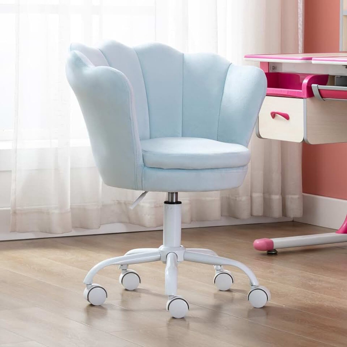 Chairus Draaibare kinderbureaustoel hoogte-verstelbaar fluwelen beklede bureaustoel voor studeerkamer/slaapkamer, blauw
