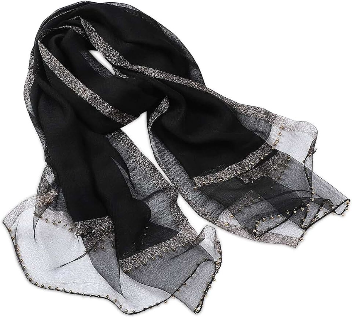 Lente Zijden Chiffon Sjaal Dames Effen Kleur Halsdoeken Mode Zijde Met Tule Kralen Decoratie Lange Zijden Sjaal Zonwering Sjaals Sjaals Stola
