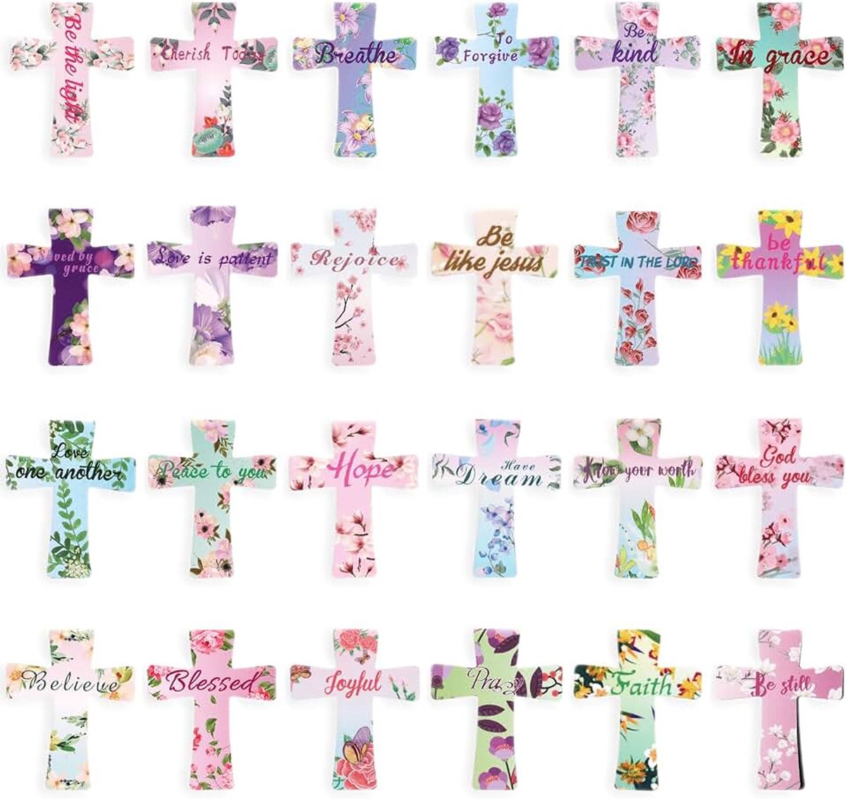 24 stuks religieuze magnetische bladwijzers, kruis christelijke bijbelmarkeringen, Pasen inspirerende paginamarkers, bloemen magneet clips voor studenten, lezen, kerkgeschenken (4 x 5 cm)