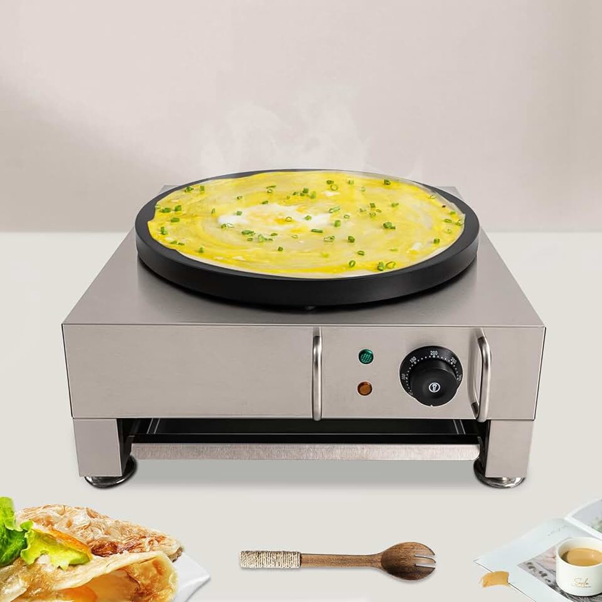 Crêpesmaker Crêpesijzer Crêpesplaat Crêpesapparaat Crêperij Gastro Roestvrijstalen pannenkoekenmachine grote griddle voor het bereiden van crêpes, Chinese pannenkoeken, enz. 2,8 kW 220 V