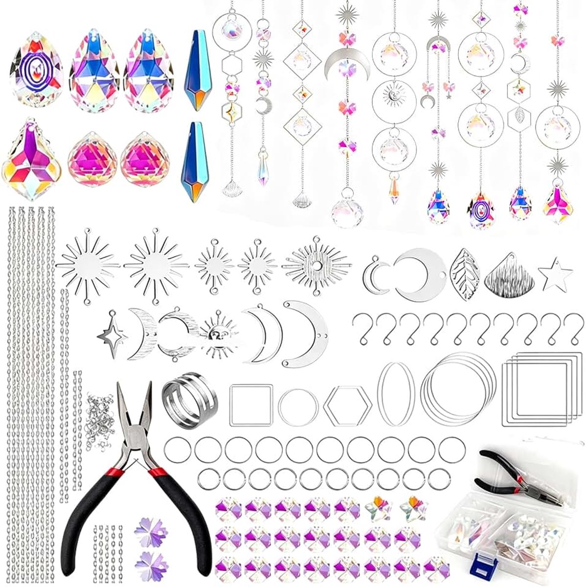 Zonnevangers, kristallen knutselset voor volwassenen, doe-het-zelf windspel, knutselen, regenboog, zon, maan, hanger, kristallen, lichtvanger, ornament voor raam, tuin, Kerstmis, dag