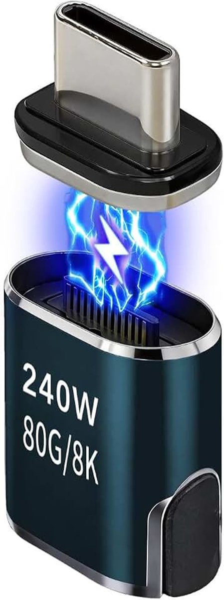 USB C magnetische adapter - 240W Rechte Type C Magneet Connector 24 pin met 80 Gbps overdrachtssnelheid geschikt voor laptop tablet mobiele telefoon - tin kleur