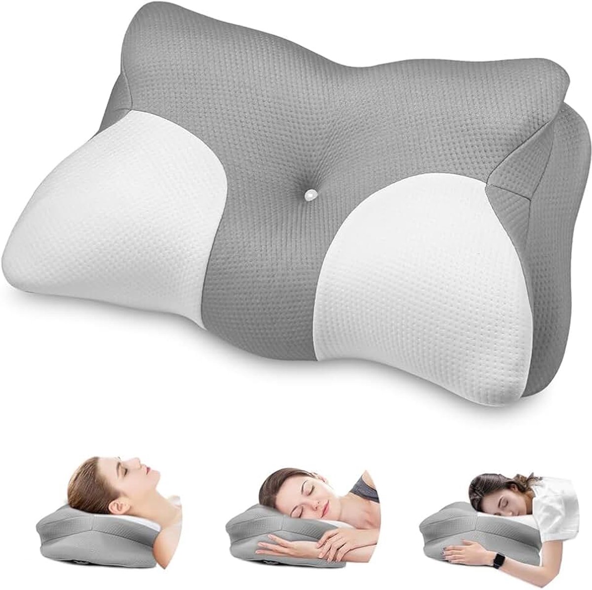 Kussen, ergonomisch hoofdkussen, traagschuim kussen, neksteunkussen, traagschuim kussen, nekpijn, ergonomisch hoofdkussen voor zijkanten, rug, buikslapers (grijs)