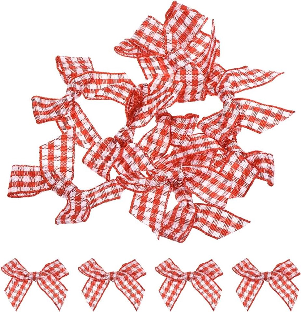 10 stuks Mini Gingham lint lint 1,5" geruite stoffen satijnen linten strikken voor knutselwerk doe-het-zelf haarstrik naaien bruiloft verjaardagsfeest rood en wit