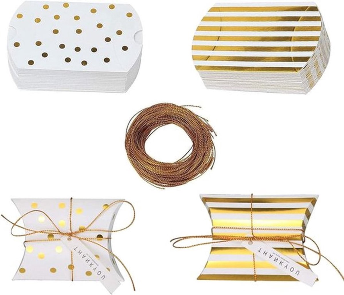 Chocolade Geschenkdoos - Kussen Papier Snoep Dozen - Streep Stippen - Voor Chocolaatjes en Cupcakes - 50 Stuks