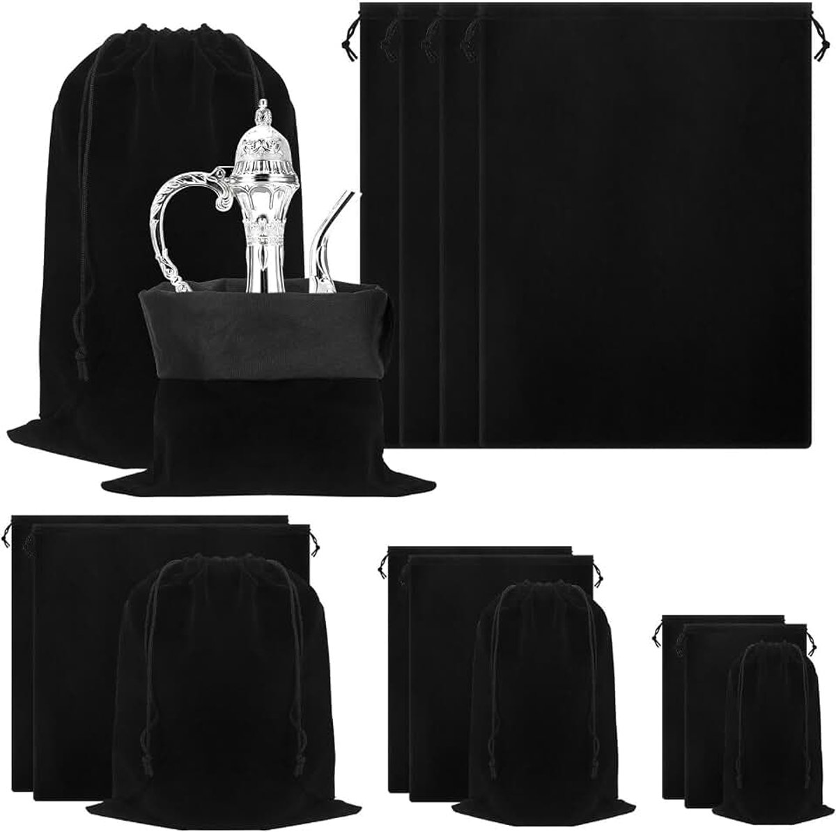 4 stks 11.8 x 15.7 inch Zwart Anti Aantasting Opbergzakken Stof Doek Tassen Voor Sieraden Zilverwerk Bescherming Bestek