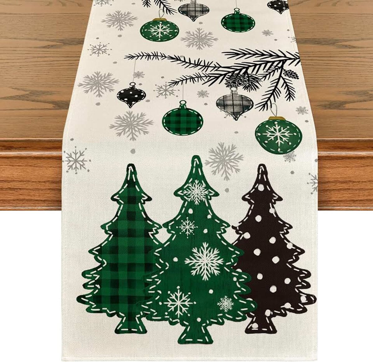 Mode Tafelloper met groene bomen, kerstdecoratie, winter, kerst, keukentafel, decoratie, binnen, vakantie, party, decoratie, 40 x 140 cm
