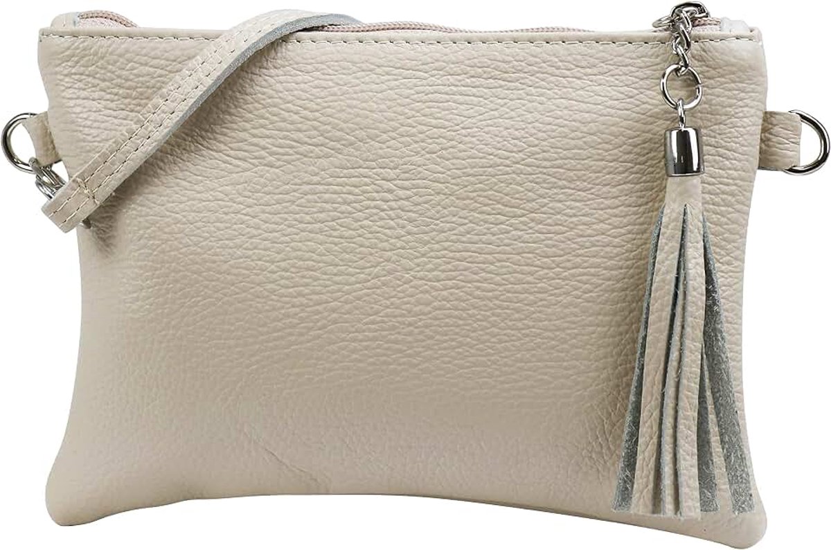 Leder Anny G248 Schoudertas van echt leer, clutch, kleine handtas, avondtas, 22 x 15 cm, beige, Small
