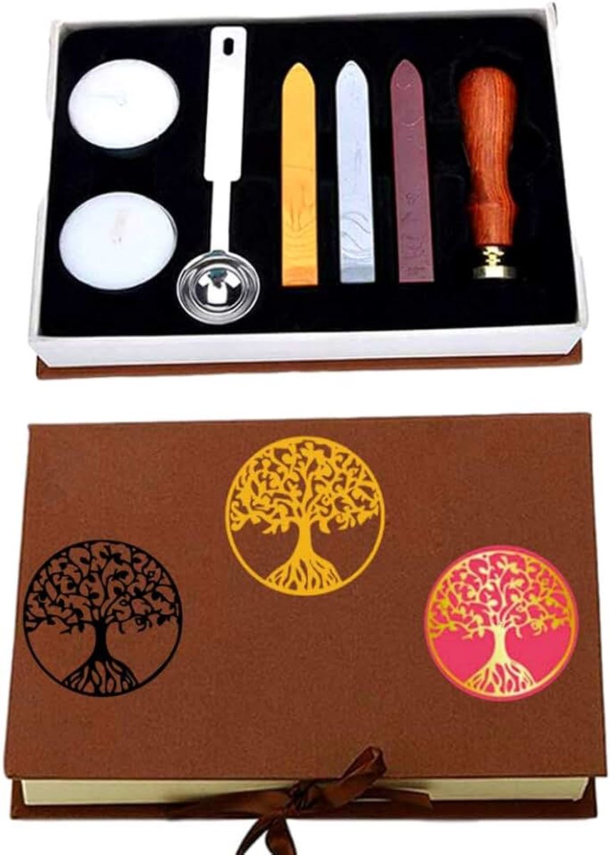 Stks Houten Handvat Koper Seal Stempel Set, 3 Stks Wax Seal Sticks, 1 Smellepel en 2 Witte Kaarsen
