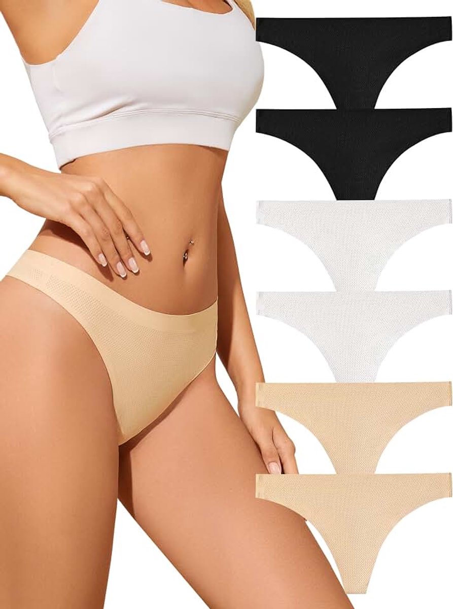 Naadloos Ondergoed Dames,Strings Dames Tanga Multipack Van 6 | Seamless Thong Underwear for Women,Naadloos Ondergoed Dames String,Tanga Slip Dames,Invisible Panties,Sport String Dames