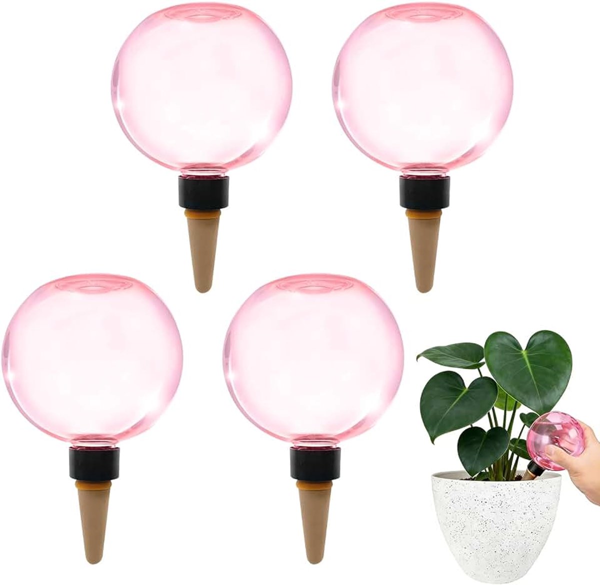 4 stuks irrigatieballen voor planten, zelfbewatering, automatische plantenirrigatie, plantenirrigatie, zelfbewatering van kamer, balkon, tuinplanten (roze)