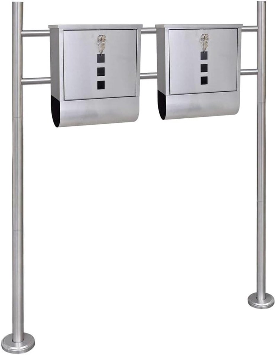 Dubbele brievenbus - Postbus set - Post ontvangen - Met krantenrol - 31 x 10.5 x 33.5 cm - Roestvrij staal