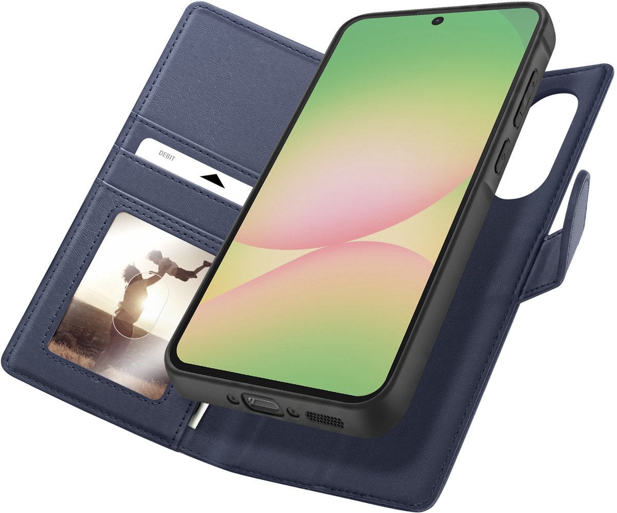Mayaxess, Portemonnee Hoesje Geschikt voor Samsung Galaxy A56 RFID-Bescherming Afneembare Case, Nachtblauw