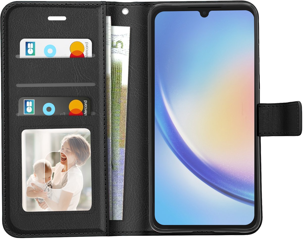 Mayaxess, Portemonnee Hoesje Geschikt voor Samsung Galaxy A34 5G met Polsbandje en Standaard, Zwart