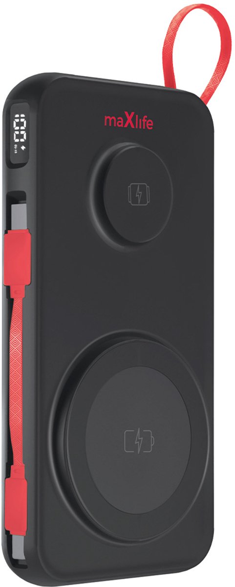 MaXlife, Magnetische Powerbank 10000mAh 15W 3-in-1 Compatibel Smartphone / Airpods / Watch, Zwart