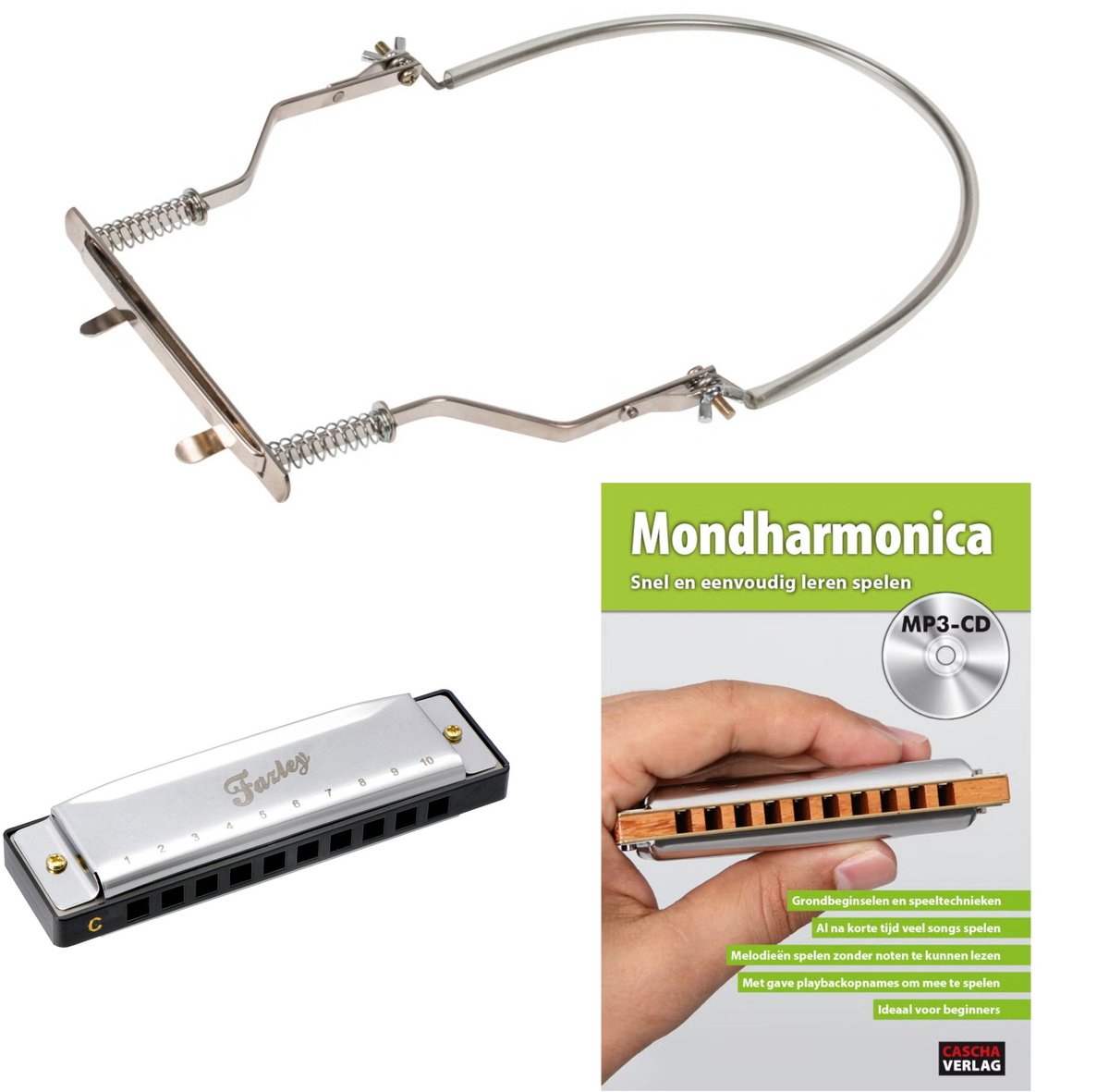Mondharmonica starterset - incl. leerboek en opbergdoos - Multikleur Fazley MHM-01-C