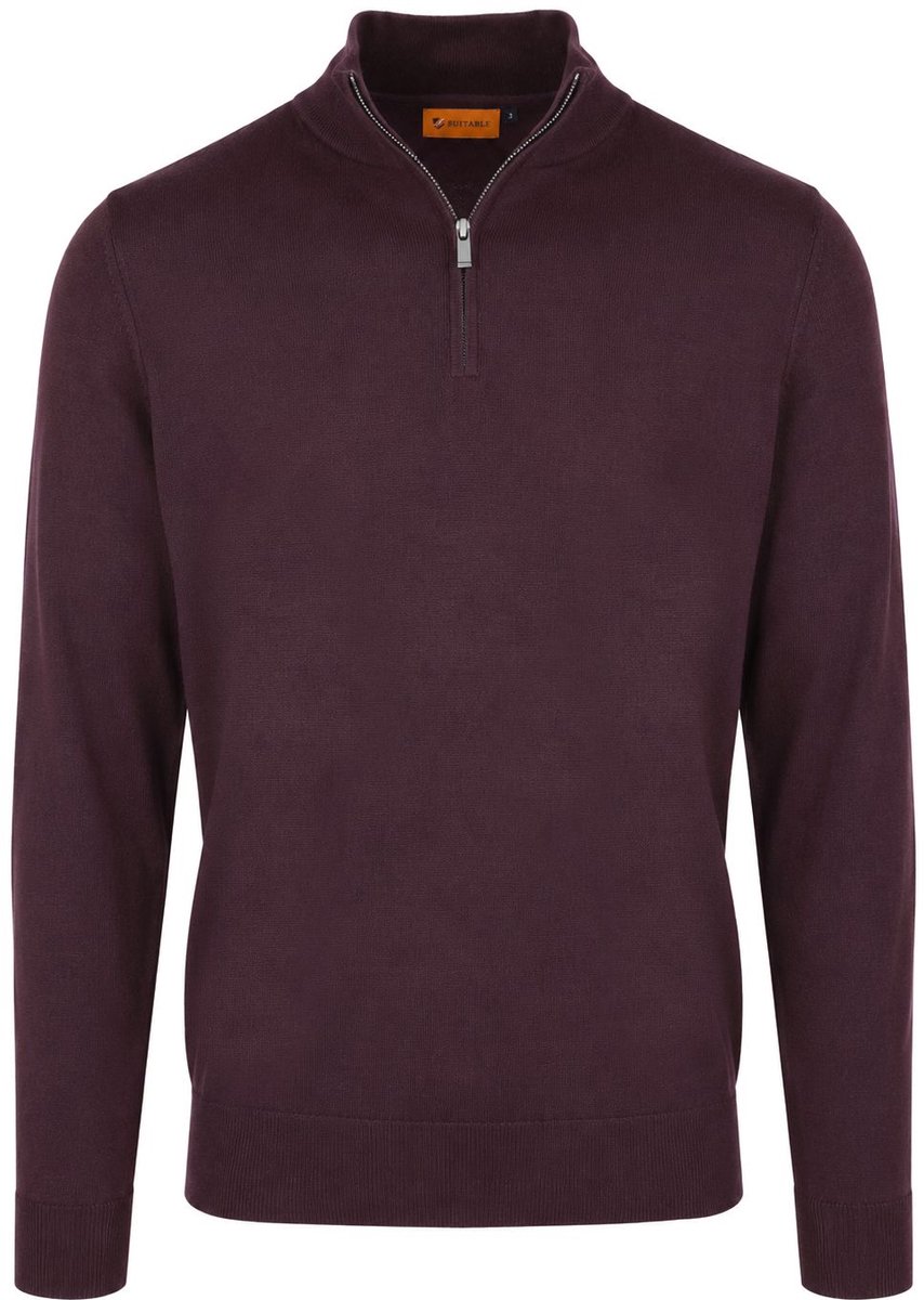 Suitable Merino Half Zip Trui Bordeaux - Maat L - Heren - Quarter zip - Schipperstrui met rits - Volwassen mannen