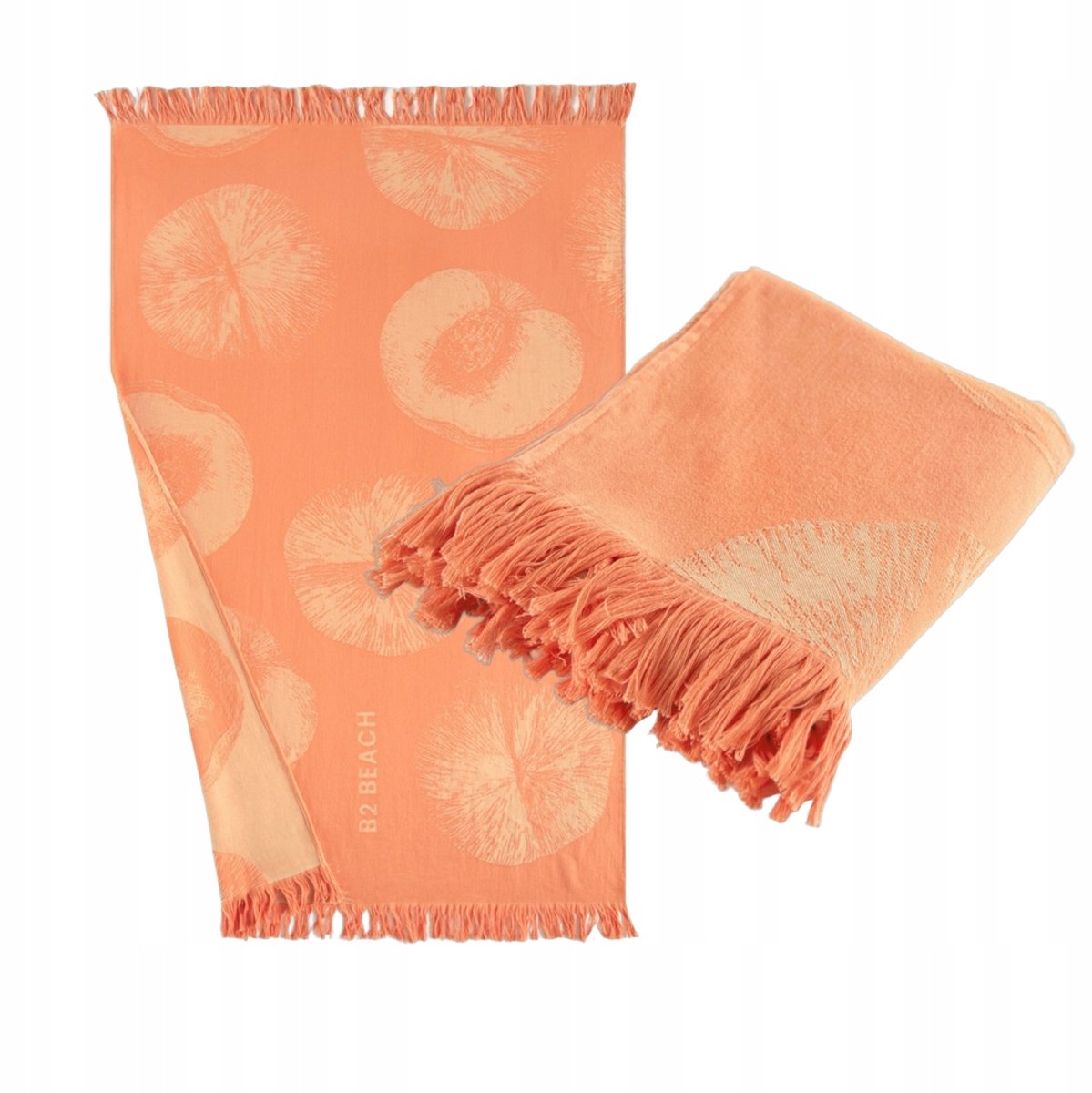 Zwoltex Abrikoos strandlaken met franjes, 100x160cm, 220g, veelkleurig