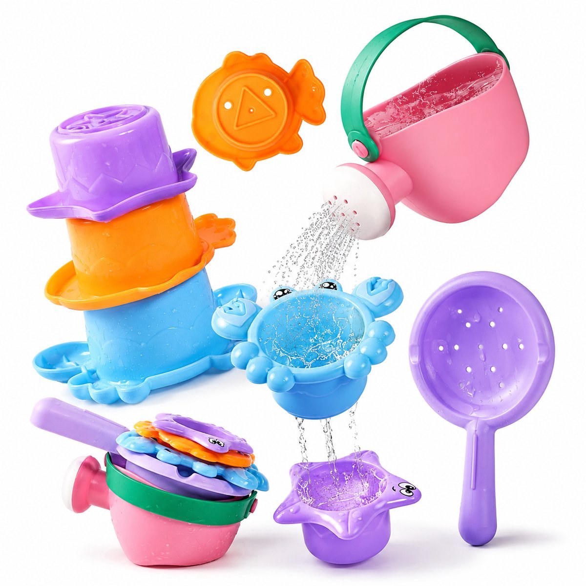 BOTC Badspeelgoed Baby & Peuter – 5 Stuks Schimmelvrij Waterspeelgoed – Badspeeltjes voor Kinderen vanaf 1 Jaar – Ook voor Strand & Zwembad