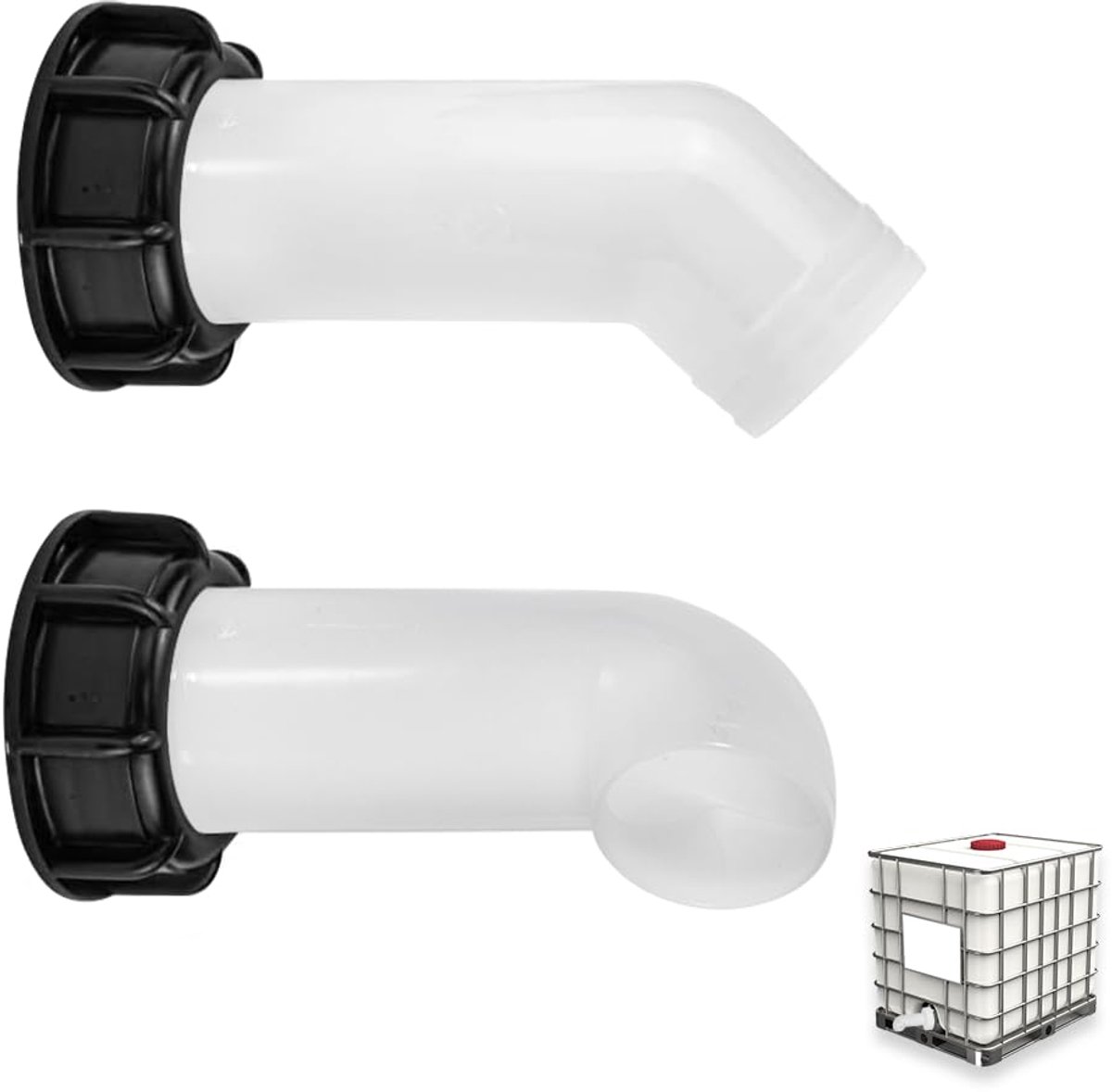 2 stuks afvoertuit met IBC-moer, watertankmondstuk, ventiel, mondstuk S60 x 6, slangmondstuk, universele adapter voor aansluiting van kraan, IBC
