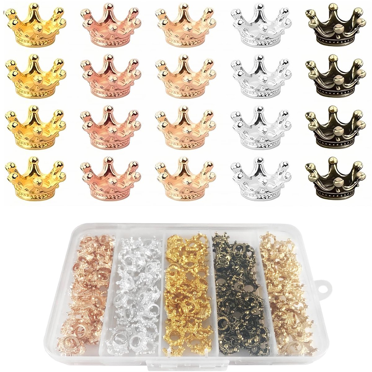 Bedels, 5 kleuren mini-kroon decoratie voor doe-het-zelf kralen, mini-kroon hanger bedels, mini-kroon hangers om sieraden te knutselen, mini-kroon knutselen, vintage
