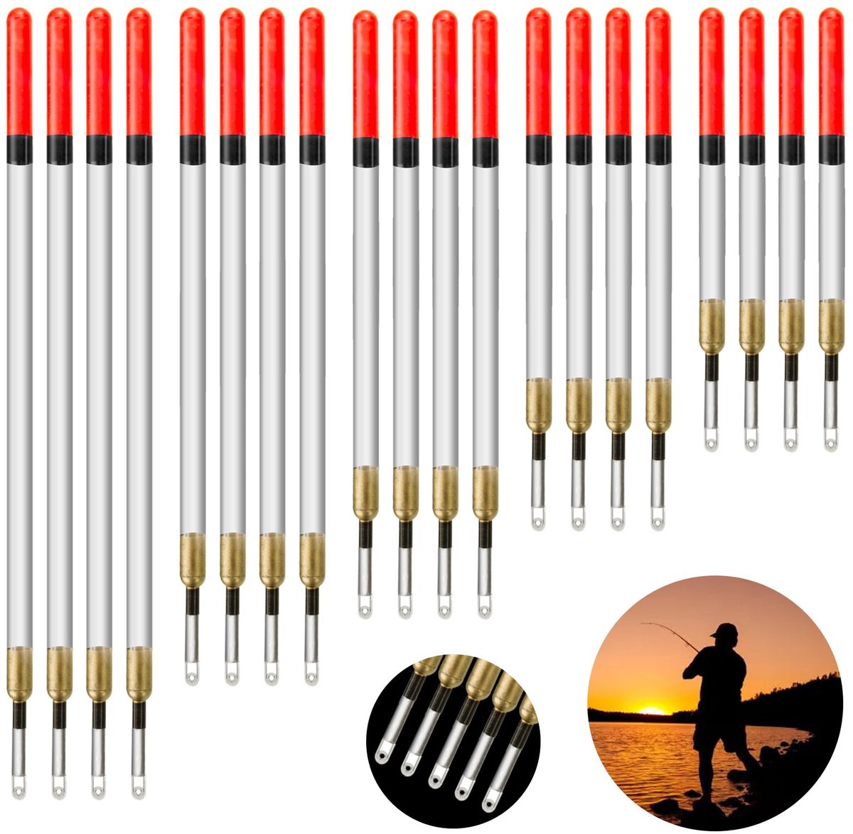 Visdobberset, 20 Stuks Dobbervissen 11/13/15/17/19 cm, Robuuste Kunststof Dobbervishengels, Foreldobbers, Visaccessoires Dobbers, Voor Vissen Op Meren, Rotsvissen, Ijsvissen, Beekvissen