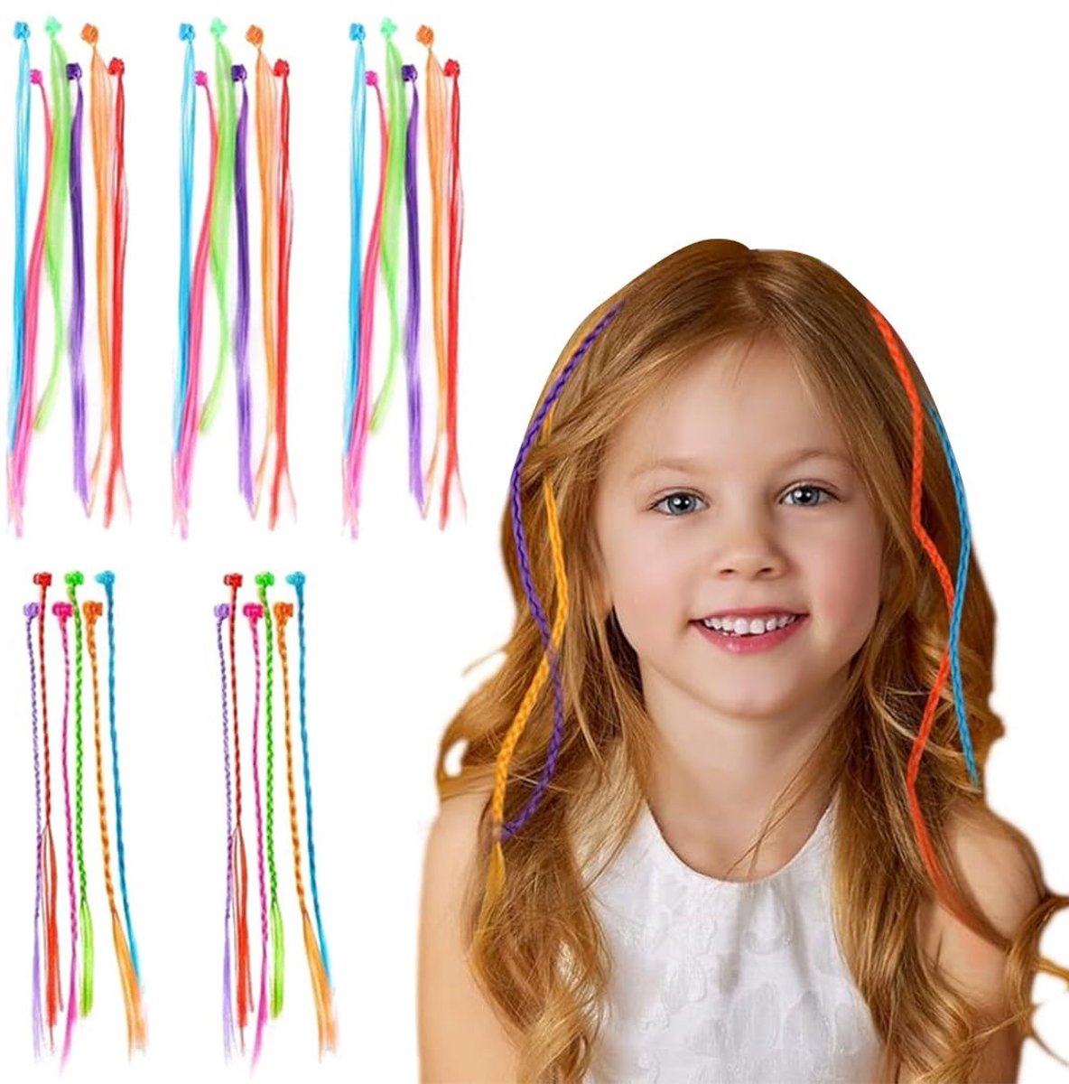 Haarclips, gevlochten haarextensies, hangers, haarstrengen voor kinderen, voor verjaardagsfeesten en kinderhaaraccessoires