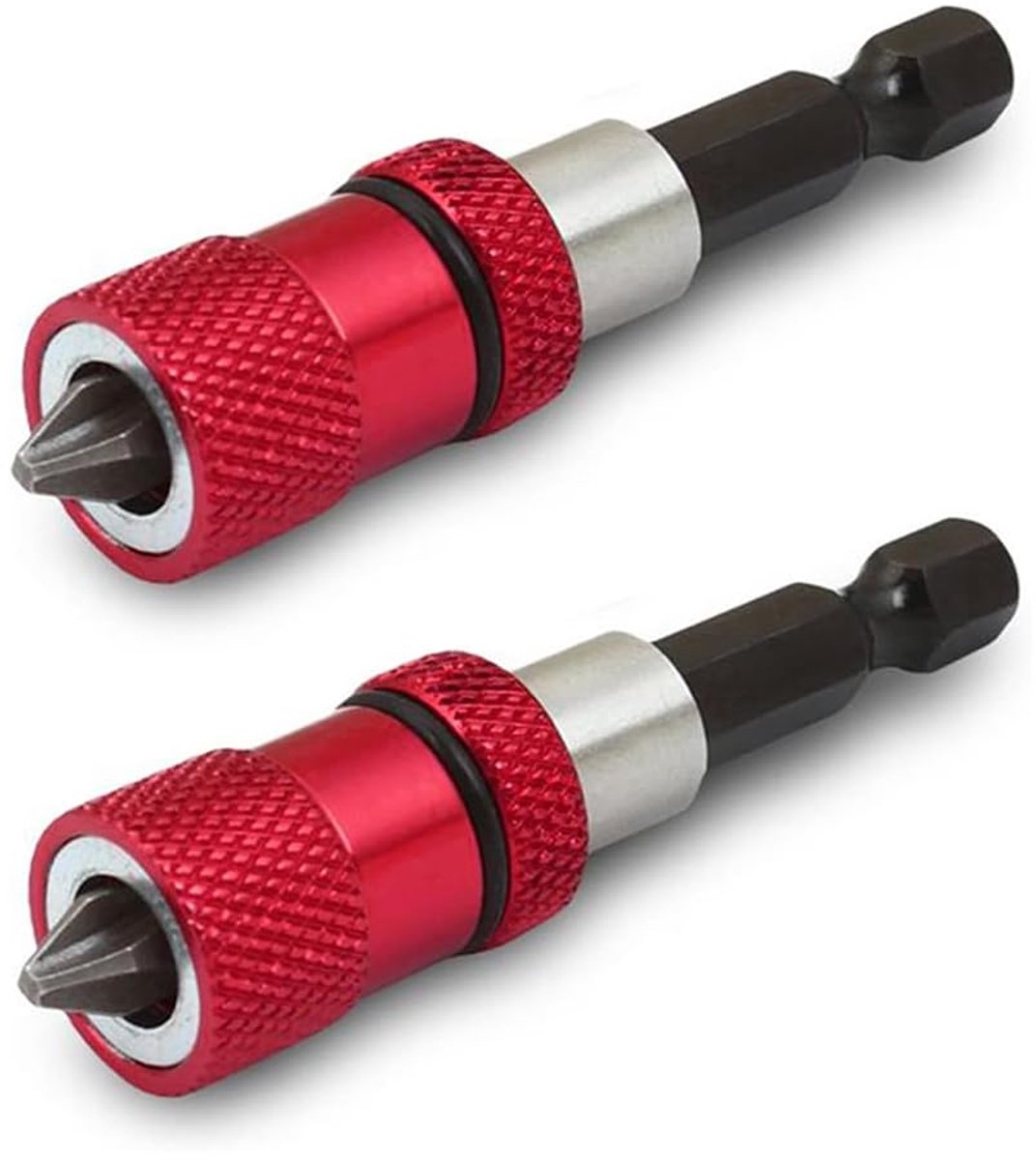 2 stuks 60 mm magnetische bithouders met 2 eindkappen PH2 eindkappen voor gipsplaatschroeven met zeskantschacht 1/4 inch bithouder schroevendraaier met instelbare diepte
