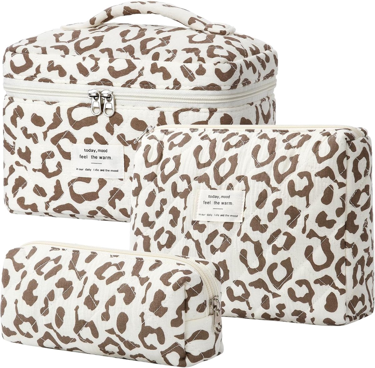 3-delige set make-up en cosmetica tassen, dames make-up tas, wastas voor dames, reistas en dagelijkse tas | Make-up tas voor vrouwen en meisjes., Brown luipaard., Minimalistisch