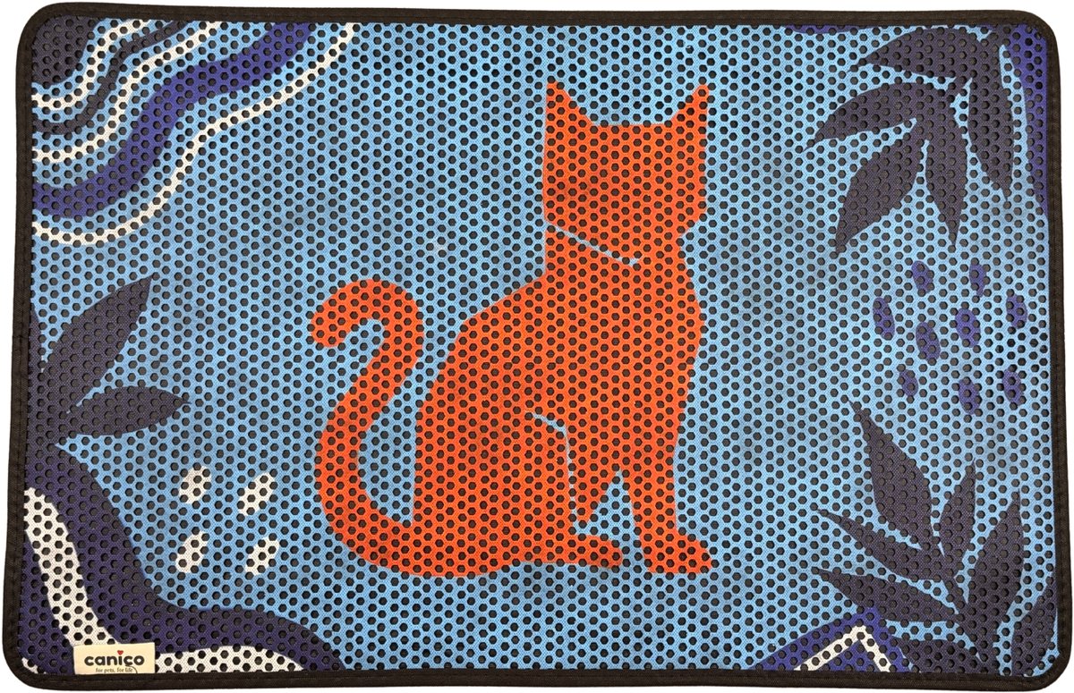 Canico Kattenbakmat - Uitloopmat - Oranje Kat Blauw - 90 x 60 cm