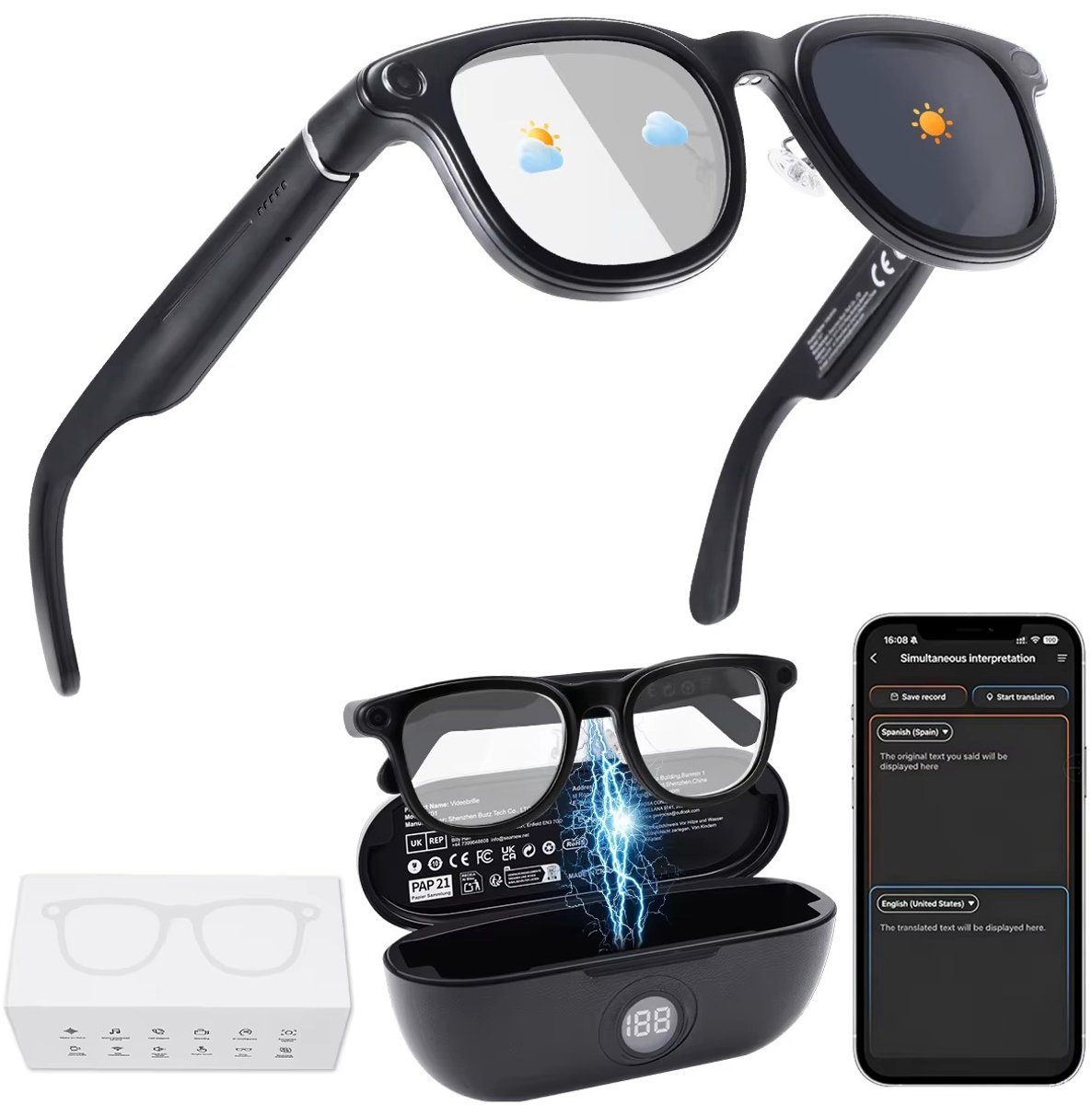 Cherrys Finds - Smart Bril met Camera - Ai Smart Glasses - Ai Slimme Zonnebril - Hd Spycam - Smartglasses met Bluetooth - AI Smart Glasses Met Camera - Zwart